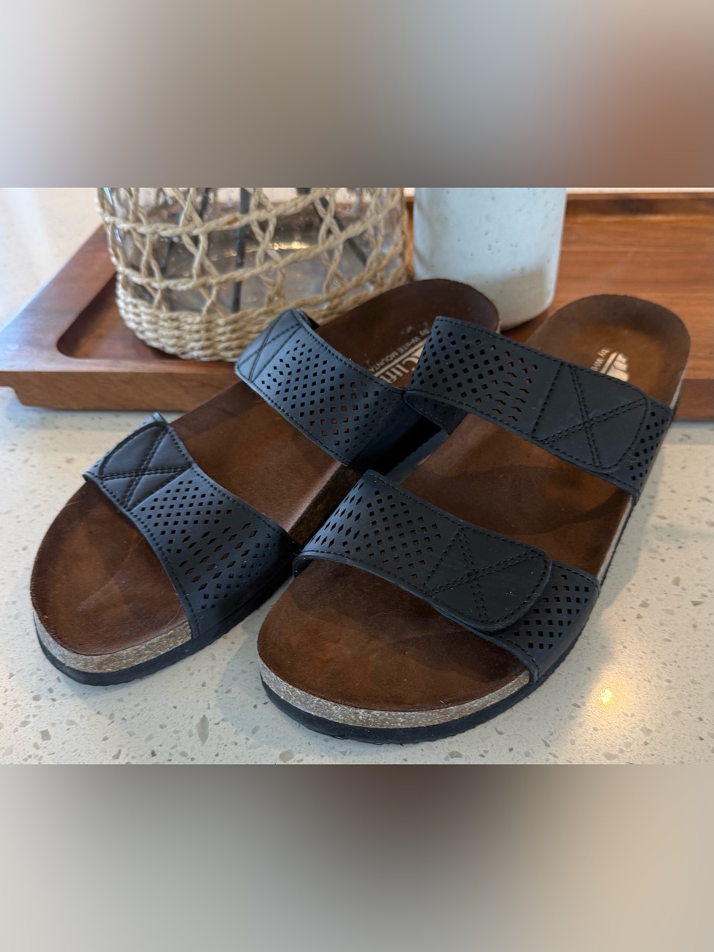 8.5 White Mountain Ferula Suede Leather Slide Sandals Black Footbet Women’s Perf